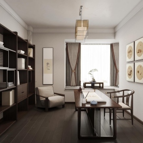 新中式书房3D模型下载